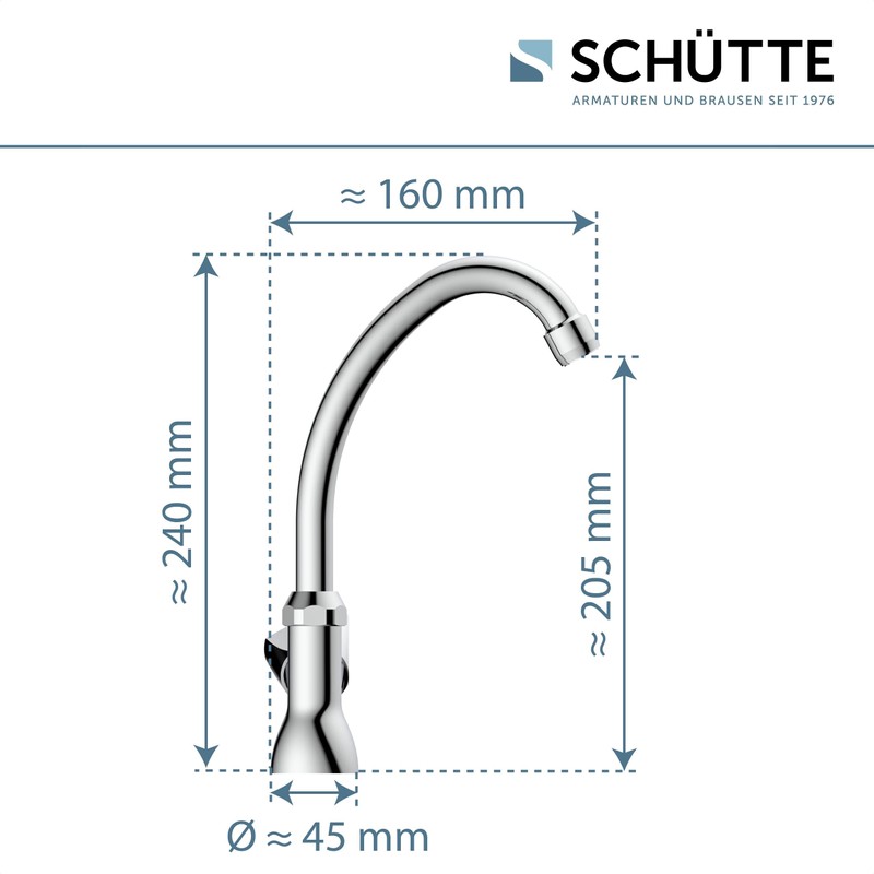 Schütte Carneo Cold Water Tap, Fitting, Bathroom Tap Only for