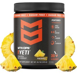 MTN OPS Bebida energética en polvo Yeti Pre-Workout con creatina, 200 mg de cafeína y BCAA con beta-alanina, envase de 30 raciones, sabor piña...     
