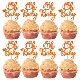 24 piezas de decoración de calabaza, diseño de calabaza, diseño de otoño, decoración de tartas de calabaza, decoración de pasteles para calabaza, revelación de género, suministros de fiesta de cumpleaños para niños, color naranja