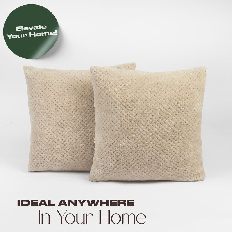 Brentfords Waffle Fleece Cushion Covers Set of 2 Plush Scatter