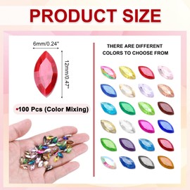 sourcing map 100Pcs Horse Eye Shape Rhinestones, 6 x 12 mm Point Back Rhinestone Beads for Jewelry Making Crafts Costume Crystal Embellishments, Multicolored