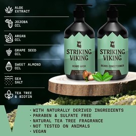 Striking Viking Crecimiento Saludable Barba Hidratación Nuestro Set Champú Acondicionador Nutre Promueve Folículos Pilosos
