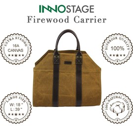 INNO STAGE Canvas Wood Carriers Firewood Log Tote Bag Waxed Canvas Fire Wood Carrying Hay Hauling Holder for Fireplace Stove Accessories Indoor Outdoor Camping