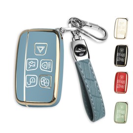 MILD EAST for Land Rover Key Fob Cover with Keychain, Car Key Case Shell Protector 5 Buttons for | Range Rover Evoque Sport Velar | Land Rover Discovery LR4 a9 | Jaguar F-Pace F-Type XE XF XJ |, Blue