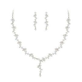 EVER FAITH Rhinestone Bridal Jewelry Sets for Bride Bridesmaids, Crystal Flower Filigree Wedding Prom Necklace Earrings Set for Women Clear Silver-Tone