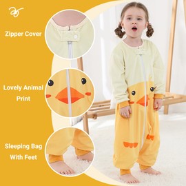 COOKY.D Long Sleeve Baby Sleeping Bags with Feet Boys Girls Cartoon Sleep Sack,Duck 1-3 Years