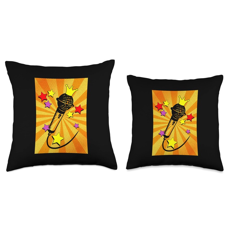 Karaoke Crown Microphone Vocal singing music Throw Pillow