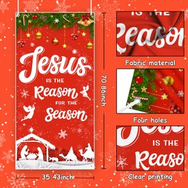 MEHOFOND Christmas Decoration Outdoor Christmas Religious Door Cover Jesus is The Reason for The Season Xmas Door Banner Christmas Nativity Banner for Winter Xmas Church Photo Booth Props 35.4x70.8 Inch