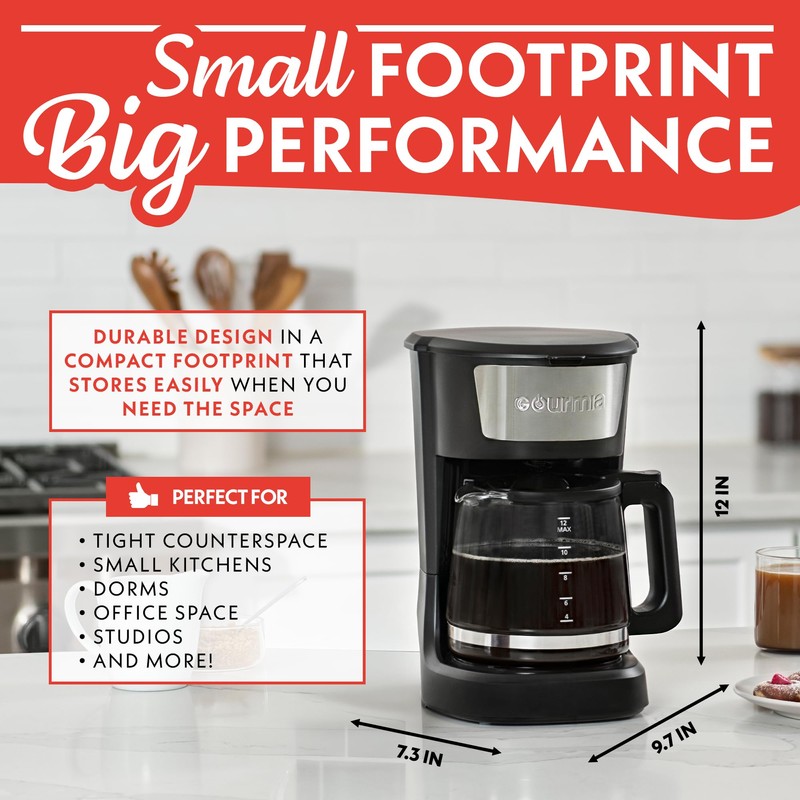 Gourmia 12-Cup One-Touch Drip Coffee Maker – Auto Keep Warm,