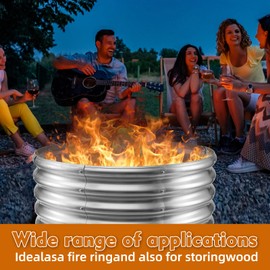 Camp Fire Ring Pit, Large Round Galvanized Steel Fire Pit, Heavy Duty Steel Fire Pit for Backyard, Camping, Bonfire (2.67x2.67x1.5 FT)