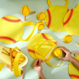 Shihanee Sport Party Favor Bags Ball Themed Party Goody Candy Bags Sport Game Treat Bags Baseball Football Basketball Soccer Non Woven Gift Bags Sport Theme Party Supplies (Softball,24 Pcs)