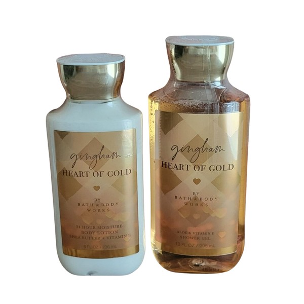 Bath and Body Works Gift Set of 10 oz Shower Gel and 8 oz Lotion (Gingham Heart of Gold)