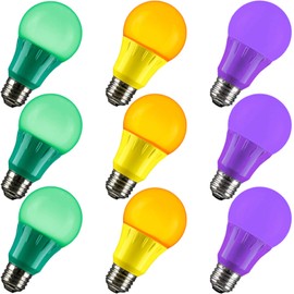 Mardi Gras Light Bulbs - 3 Watt Purple, Green, and Yellow Light Bulbs - 25 Watt Equal Colored Light Bulbs - Non-Dimmable - E26 Base - by GoodBulb (3 Watt A19, 9 Total Bulbs)