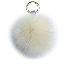 Xsclpomddy Pom Pom Keychain Artificial Soft Fox Fur Bag Pendant Ball Key Ring for Handbag Decoration, beige