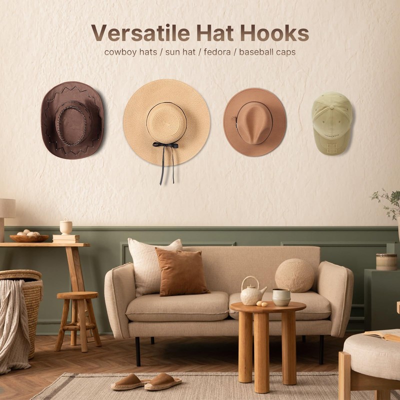 SEKSON Cowboy Hat Rack for Wall, 4 Pack Wooden Hat