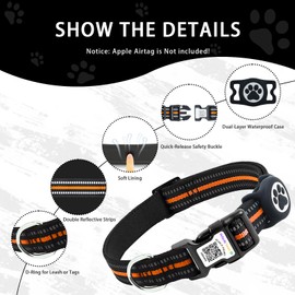 Hiifardz Airtag Dog Collar with QR Code Tag - Reflective Adjustable Nylon Collar, Quick Release Buckle for Small Medium Large Dogs, Comfortable Padded Lining (Orange, L)