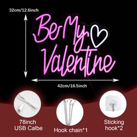 LIUOZHTEA Be My Valentine Neon Sign Dimmable Pink LED Letters Light Up sign for Wall Decor USB Valentine Neon Light for Valentine's Day Lover Gift Bedroom Atmosphere Decor(12.6 * 16.5In)