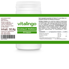 Garlic Hawthorn Capsules - High Dose Garlic Extract and with Vitamin C - 60 Capsules of 546 mg