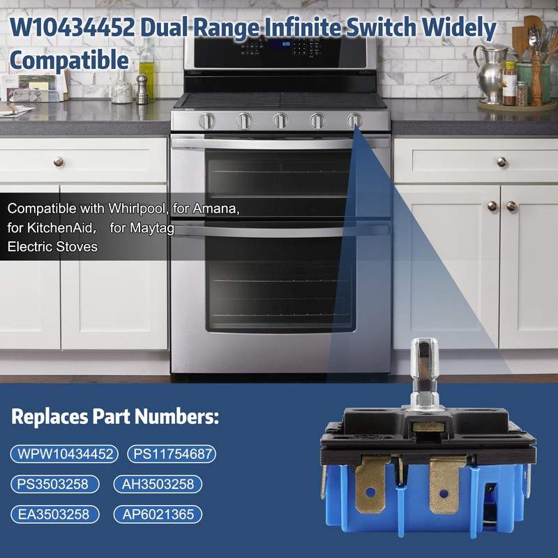 WPW10434452 W10434452 Dual Control Switch Compatible with Whirlpool,Infinite Switch W10434452,