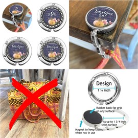 Custom Bue Gold Floral Purse Hook Folding Bag Hanger Bridesmaid Gifts and Weddings - Stylish Handbag Accessory for Table or Desk