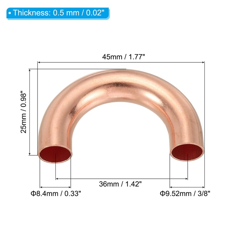 PATIKIL 3/8" OD 45x25mm Elbow Copper Pipe Fitting, 3Pcs 180