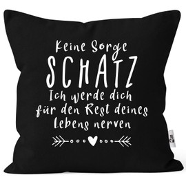 MoonWorks® Cushion Cover Saying "Keine Sorge Schatz" Funny Gift Love Wedding Anniversary Valentine's Day Black One Size
