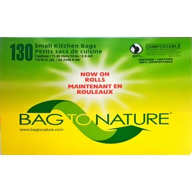 Bag-To-Nature Biodegradable Compostable Kitchen Bag and Liner (3 Gallon, 130 Count), eco Friendly, bio degradable, Extra Strength, Fast Acting