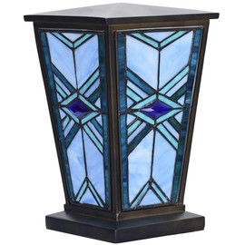 Bieye CU001 Stained Glass Urn with Mission Design Tiffany Style Cremation Urn, 7" W x 11" H, Blue