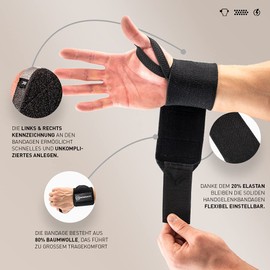 SINOVATI Fitness Wrist Bandages, Wrist Support Sports, Wrist Wraps for Fitness, Crossfit, Calisthentics, Powerlifting, Bodybuilding, Wrist Guards Fitness (Strong, Black)