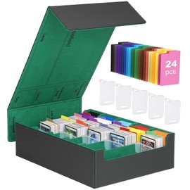 MoKo Trading Card Storage Box, 3800+ MTG Deck Box with 24 Colorful Dividers & 5 Card Supporters, 5 Row Commander Card Deck Box Fits for Magic Game Cards, YugiOh, TCG, PTG and Sport Cards, Black Green