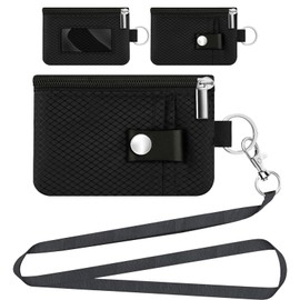 CCUMI Minimalist RFID Blocking Small Wallet with ID Window,WaterResistant Zip Id Case Wallet with Lanyard Keychain for Cards,Cash,Travel,Women,Men (Black)
