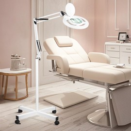 HITTI 10X Magnifier Esthetician Light, 2200 Lumens, Stepless Dimmable, 4 Wheel Rolling Base, LED Lighted Mag Lamp for Lash & Salon SPA, Tattoo, Crafts, Reading- White