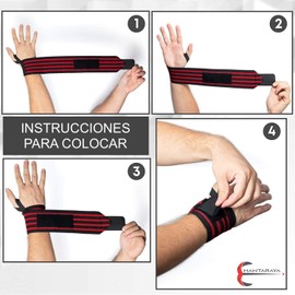 Manta Raya Muñequeras para Levantamiento de Pesas Wrist Wraps un Par (Negro con Rojo)