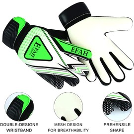 EFAH SPORTS Football Goalkeeper Gloves For Boys kids children adult Soccer Goalie Gloves with Super Grip Palms (Black/Green, Size 8 suitable for size M-L adult, Ambidextrous)