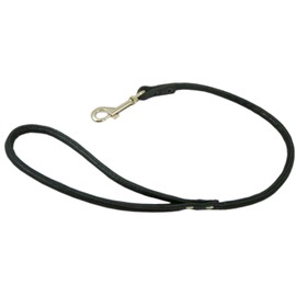 Round Genuine Rolled Leather Dog Short Leash 24" Long 3/8" Wide Black for Medium Breeds