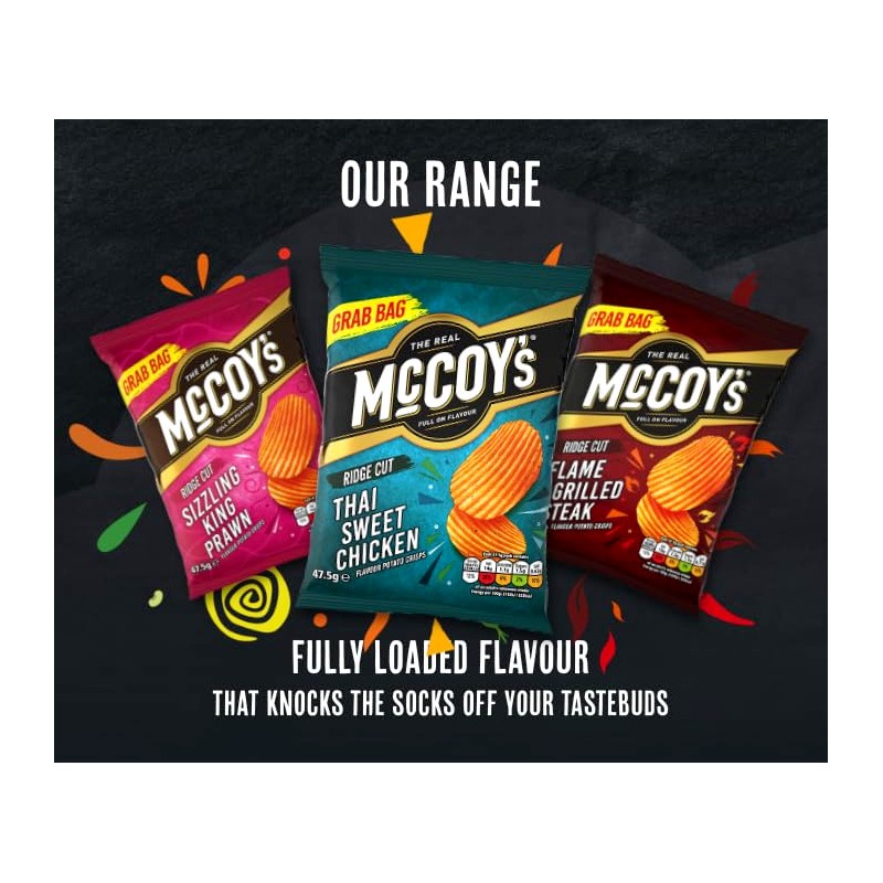 McCoy's Flame Grilled Steak Flavour Ridge Cut Potato Crisps, 6