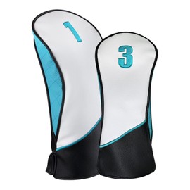 Majek Teal White and Black Golf Clubs Premium Head Covers 460cc Driver + Fairway Metal Wood Set Fits for Most Brands (#1, 3)