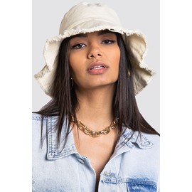 Bucket-Hat-Distressed Washed-Cotton Summer-Sun-Hat Solid Wide Brim Fisherman Cap (Size: 7 1/8)