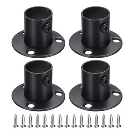 sourcing map 4Pcs Stainless Steel Closet Rod Brackets, 3/4 Inch Dia Wardrobe Holder for Pipe, Shower Curtain Rod Pole End Supports Sockets Flange with Screws Black