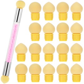 Nail Art Runde Schwämme und Schwammpinsel, Ombre Pinsel Nailart mit 18 Stück Ersatzköpfe Doppelkopf Schwamm Nagelpinsel Tupfpinsel Sponge Brush Applikator für Nail Art Rendering Gelnägel DIY (Rosa）