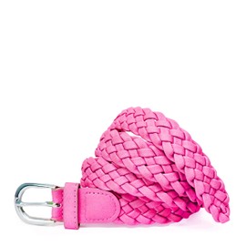 Gloop Women's braided belt, braided narrow waist belt, one size belt, fits well with skirt, dress, jacket and jeans, 3 cm wide, pink