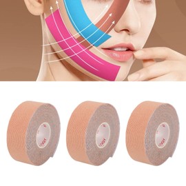 Face Tape Roll, Facial Myofascial Lifting Tape 3 Rolls Face Tape Facial Wrinkle Remover Strip Easy to Cut V Shape Lifting Patch Anti Wrinkle Face Tape, Eye and Neck Lifting, Skin Color