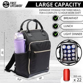First Lifesaver Backpack Cooler, Lunch Bag with Insulated Leak-Proof Thermal for Women, Nurses, Nursing Students (Black Gold)