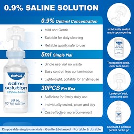 Solución salina al 0.9%, solución de limpieza salina para uso diario, solución salina normal para todas las edades, ampollas de 0.2 fl oz, 30 por caja