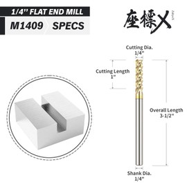 ZahyoX 3 Flutes ZrN Coated Square Nose End Mill for Aluminum, Solid Carbide Upcut Spiral CNC Router Bit, 1/4" Diameter, 1/4" Shank, 1" Cutting Length, 3-1/2" Overall Length, CNC Cutter Milling Tool
