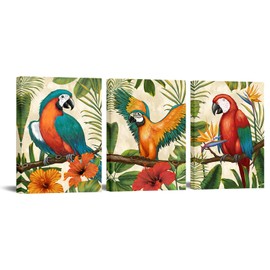 RnnJoile Parrot Canvas Art Tropical Bird Wall Painting Colorful Parrot Artwork for Home Pet Store Decor 12"x16" for Each
