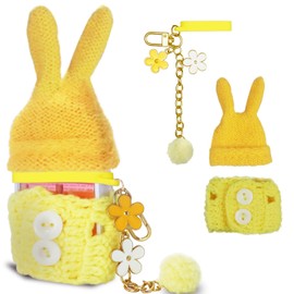 ERMO NKES Cute Bunny Knit Cover Set for Touchland 1oz Hand Sanitizer – Adorable Knitted Outfit with Keychain Accessories, Protective Cozy Holder with Hat and Sweater Design (YELLOW)