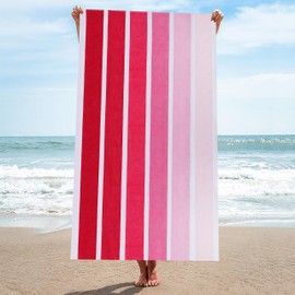 Superior Cotton Beach Towel, Absorbent Oversized Towel for Swimming, Pool, Camping, Bathroom, Shower, Large, Quick Drying Basics, Adult, Kids, Colorful, Faded Stripes Collection, 34" x 64", Pink