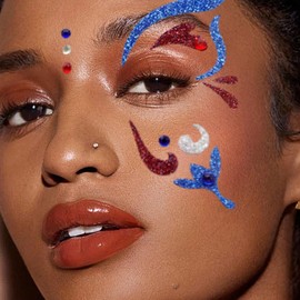 1 Sheet 4th of July Face Gems Cute Glitter USA Butterfly Face Jewels Stick on Face Bling Eye Gems Face Stickers for Women, Body Eyes Face Tattoos Sticker for Independence Day Party Festival Accessory