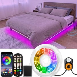 Tira de luz LED con sensor de movimiento de 6 m para debajo de la cama, luces RGB de 3 modos activadas por movimiento con sincronización de música y temporizador, luces LED regulables que